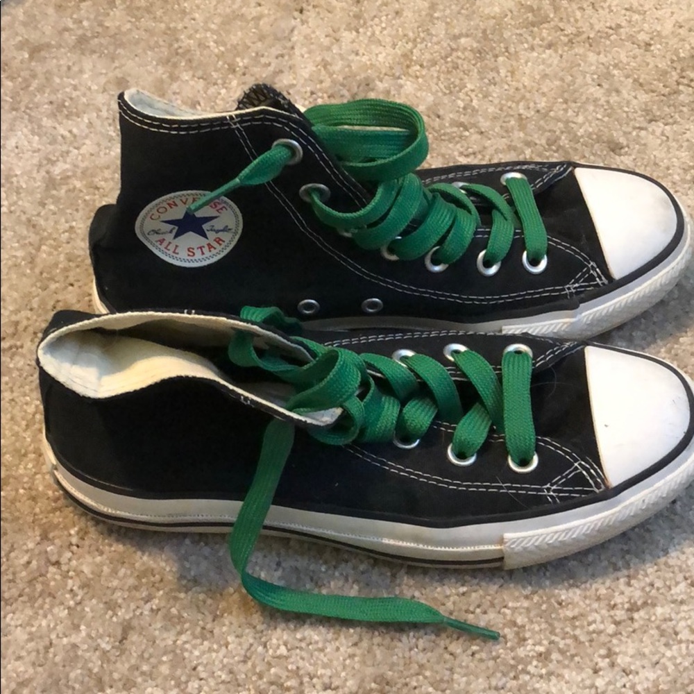 Converse high top— black with green laces